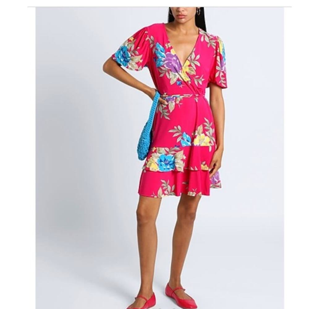 Lauren Ralph Lauren Dress Floral Stretch Jersey Faux Wrap Sz 6 NWOT